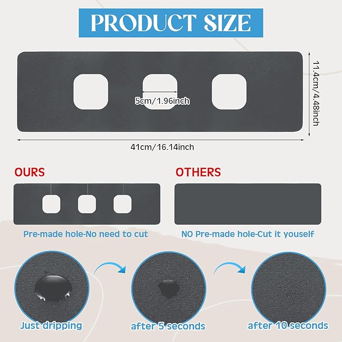 Tioncy 2 Pcs 3 Hole Faucet Mat for Kitchen Sink Kitchen Faucet Absorbent Mat - Image 2
