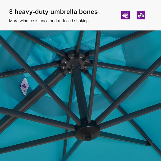 PURPLE LEAF 9'×11.5' Cantilever Patio Umbrella with Base Rectangle Offset Outdoor Umbrella Cover with Zipper for Garden Deck Pool Turquoise Blue - Image 6