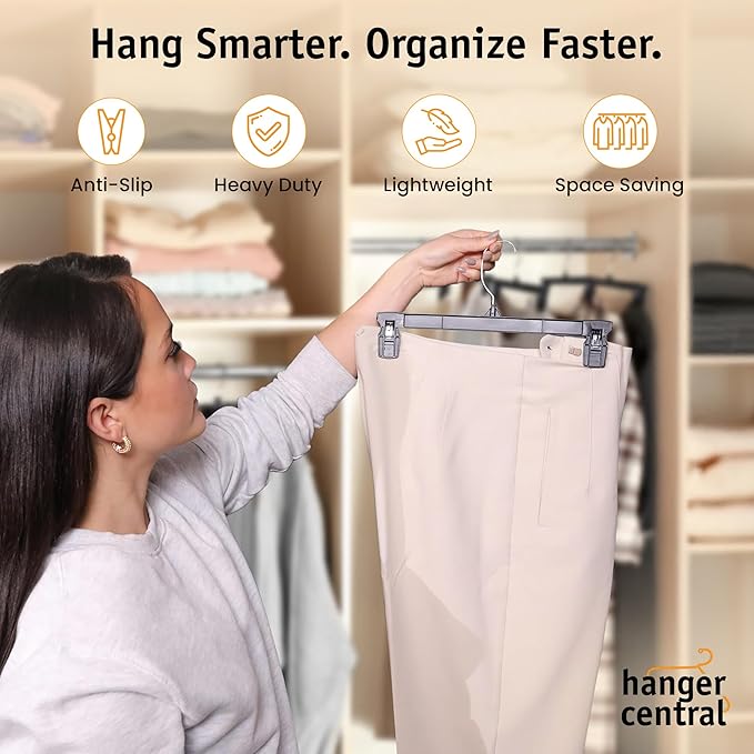 Hanger Central 30 Pack Pants Hangers – 12 Inch Slim Plastic Clothes Hangers - Image 2