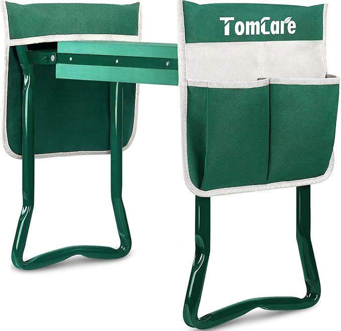 TomCare Upgraded Garden Kneeler Seat Widen Soft Kneeling Pad Garden Stools Garden Bench with 2 Large Tool Pouches Outdoor Foldable Gardening Gifts for Women Men Gardeners, Green by TomCare