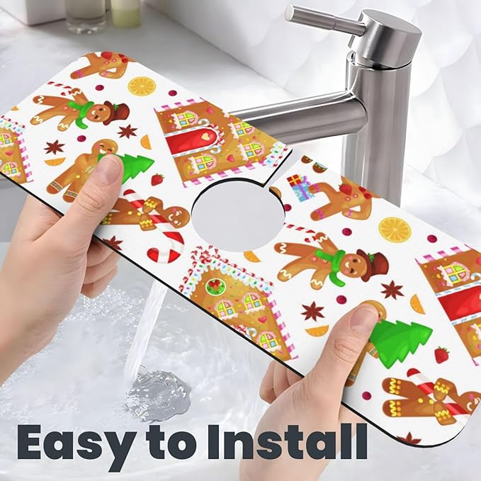 Christmas House Gingerbread Man Furits Kitchen Sink Splash Guard Faucet Mat 1 - Image 6