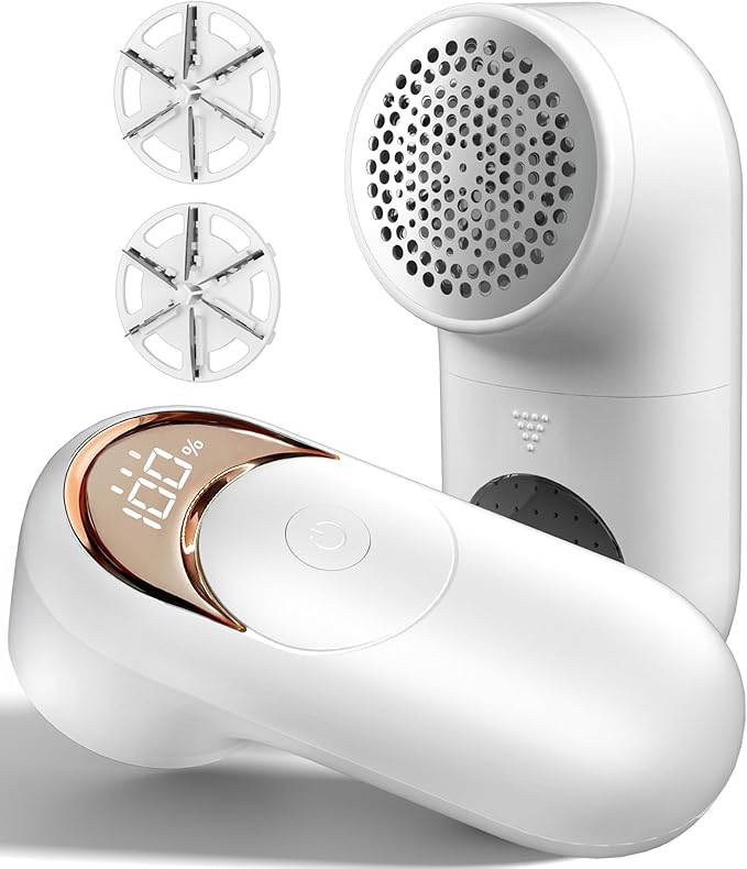 Fabric Shaver Lint Remover for Clothes, LED Display, 6-Leaf Blades, by KIDEE