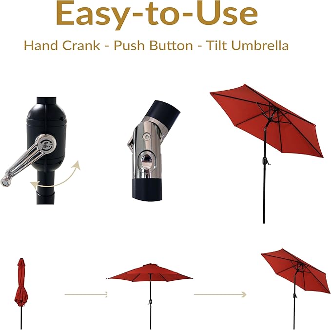 Sunnydaze Outdoor Patio Umbrella - Polyester Table Market Umbrella with Push-Button Tilt and Crank - 6 Sturdy Ribs - Burnt Orange - 7.5ft - Image 3