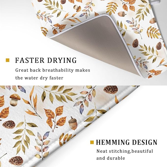 Fall Leaves Pine Cones Mushroom Dish Drying Mat 18 x 24 Inch - Image 3