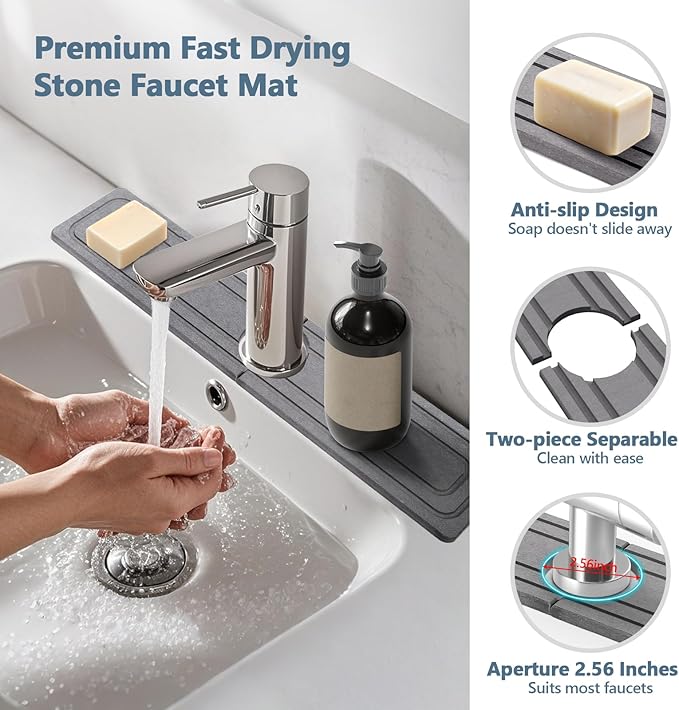 Faucet Mat for Kitchen Sink, Rapidly Absorbing Diatomite Fast Drying Stone - Image 4