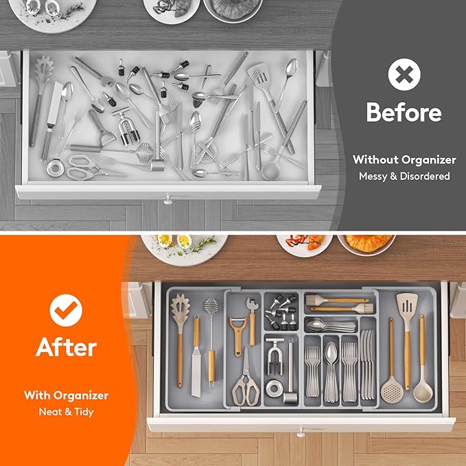 Lifewit Utensil Organizer for Kitchen Drawer, Expandable Cooking Silverware Tray - Image 7