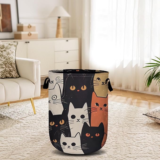Watercolor Funny Cat Laundry Basket, Laundry Hamper Collapsible Oxford Cloth - Image 6