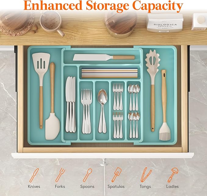 Lifewit Utensil Organizer for Kitchen Drawer, Expandable Cooking Silverware Tray - Image 2