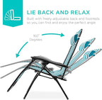Best Choice Products Set of 2 Adjustable Steel Mesh Zero Gravity Lounge Chair Recliners w/Pillows and Cup Holder Trays - Peacock Striped - Image 3