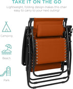 Best Choice Products 30” Wide Folding Zero Gravity Outdoor Recliner Patio Lounge Chair w/Adjustable Canopy Shade, Headrest, Side Accessory Tray - Burnt Orange - Image 9
