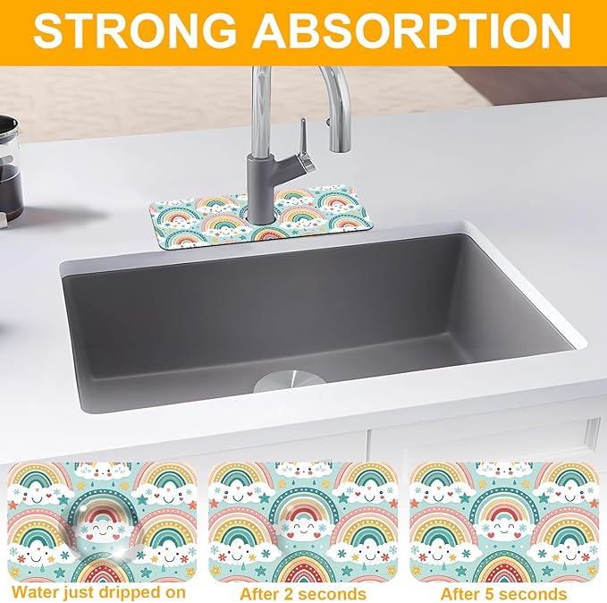 2 Pack Cute Rainbow Sink Splash Guard Faucet Mat Boho Rainbow Butterfly Super - Image 5