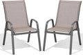 Patio Chairs Set of 2, Easily Set Up Stackable Outdoor Dining Chairs with High Back and Wide Seat, All Weather Breathable Outdoor Chairs Set of 2 with Metal Frame for Backyard Deck Pool, Brown by Dovov