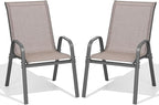 Patio Chairs Set of 2, Easily Set Up Stackable Outdoor Dining Chairs with High Back and Wide Seat, All Weather Breathable Outdoor Chairs Set of 2 with Metal Frame for Backyard Deck Pool, Brown by Dovov