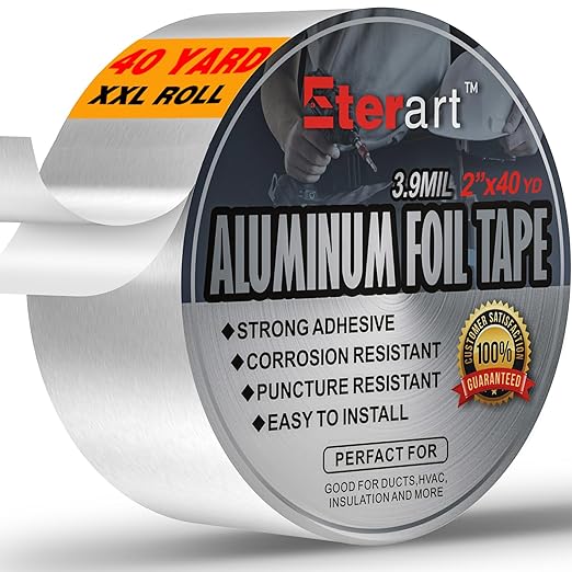 Aluminum Foil Duct Tape Heavy Duty, High Temperature Sealing and Patching by Eterart