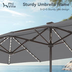 PHI VILLA 13ft Patio Umbrella with 120 PCS Solar-Powered LED Color-Changing Lights, Double-Sided Large Rectanglular Umbrella Outdoor for Table with Crank Lift,Light Grey(No Base) - Image 6