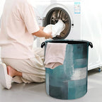 Blue Gray Modern Laundry Basket, Art Foldable - Image 7