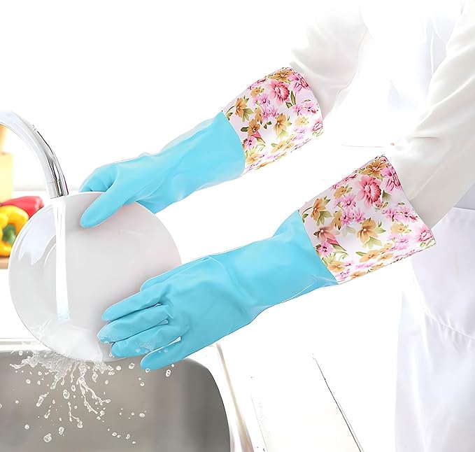 KINGFINGER Dishwashing Cleaning Gloves, 2 Pairs Reusable Rubber Gloves PVC - Image 4