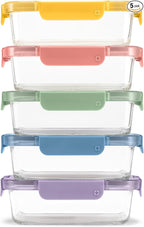 Ello Color Lock 3.4 Cup 10PC, 5 Pack Glass Meal Prep Sets Leak-Proof Glass Food by Ello