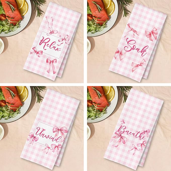 Coquette Pink Bow Checkered Decorative Towels - Image 4