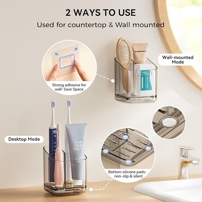 Toothbrush Holders for Bathrooms, 3 Slots Detachable Toothbrush Holder Wall - Image 6
