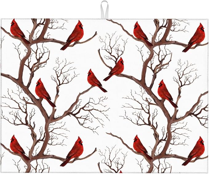 Winter Cardinal Birds Microfiber Dish Drying Mat by Unknown