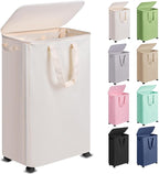 Slim Laundry Hamper with Lid and Wheels, Small Rolling Laundry Basket with by Vincona