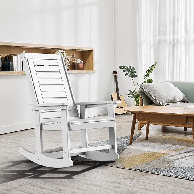 GREENVINES Outdoor Rocking Chairs | Set of 4 | Porch Rocker | HDPE Plastic | White | Oversized Rockers | High Back | Big & Tall | Ladder Back | for Patio Outside Backyard Balcony Garden - Image 5