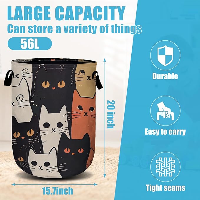 Watercolor Funny Cat Laundry Basket, Laundry Hamper Collapsible Oxford Cloth - Image 2