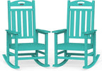 Oversized Outdoor Rocking Chair Set of 2, HDPE All-Weather Patio Rocking Chairs, High Back Outdoor Rocker for Porch, Patio, Lake Blue by Suunyn