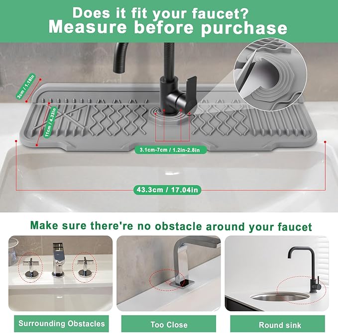 17 Inch Faucet Mat For Kitchen Sink Splash Guard Behind Faucet, ，5°Slope Fast - Image 2