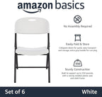 Amazon Basics Sturdy Foldable Plastic Chair, Portable, 350-Pound Capacity, White, 6-Pack - Image 4