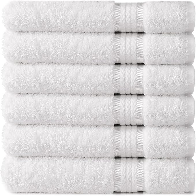 Cotton Craft Ultra Soft 6 Pack Hand Towels 16x28 White Weighs 6 Ounces Each by COTTONCRAFT