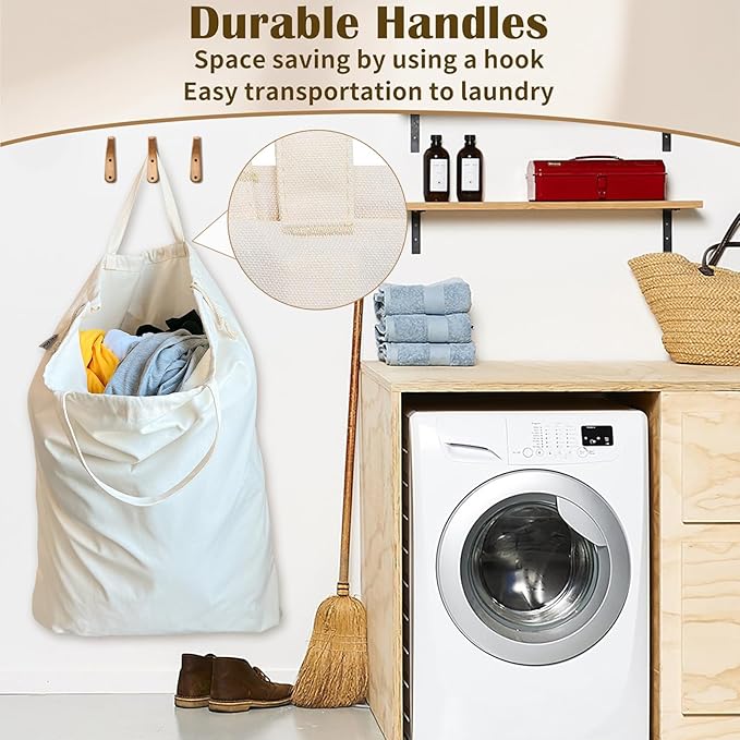 Canvas Laundry Bag with Handles & Drawstring Closure 27.5”Wx35"H, Thick Laundry - Image 5