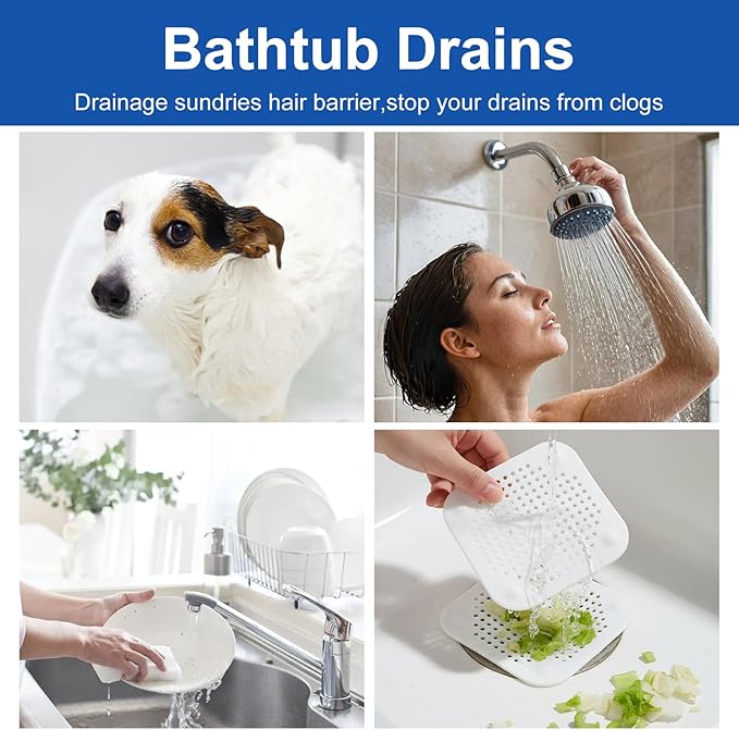 4Pcs Square Drain Cover for Shower, TPR Drain Hair Catcher Shower Drain Cover - Image 6