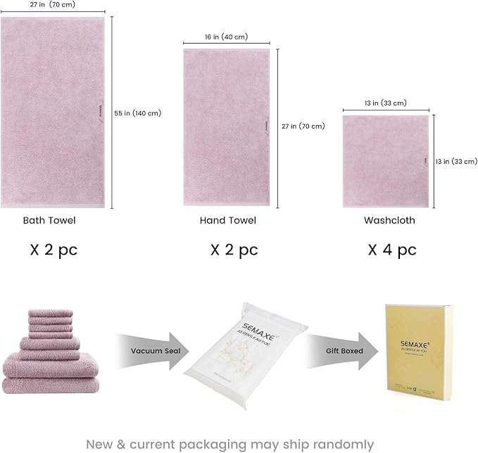 SEMAXE Bath Towel Set, 100% Cotton Absorbent Bathroom Towels - Image 2