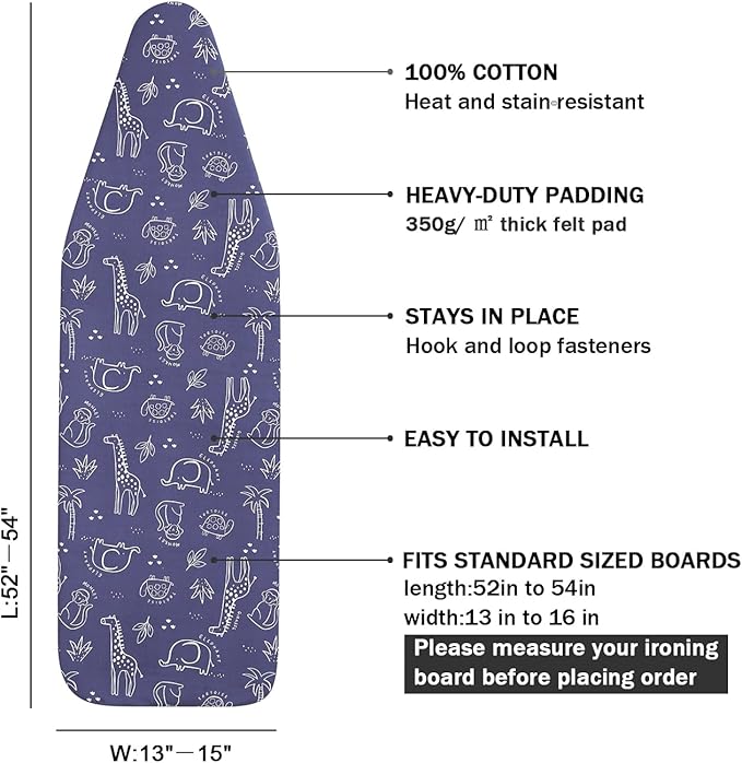 Ironing Board Cover and Pad Standard Size 15 x 54, 3 Pairs of Hook and Loop - Image 2