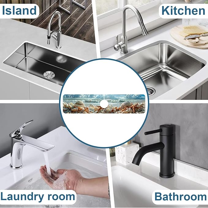 Beach Sink Splash Guard Shells Starfish Waves Faucet Absorbing Mat Fast Drying - Image 7