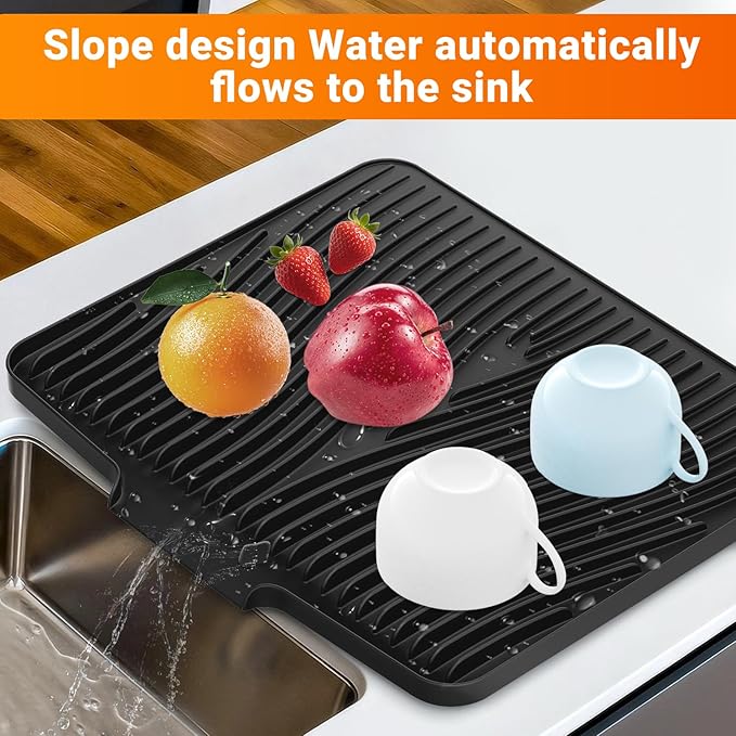 Silicone Dish Drying Mat for Kitchen Counter, Non-Slip Drain Pad, Dish Drying - Image 3