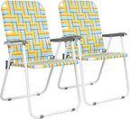 VINGLI Patio Lawn Webbed Folding Chairs Set of 2, Outdoor Beach Chair Portable Dining Chair for Outdoor Yard, Garden (Yellow, Classic) by VINGLI