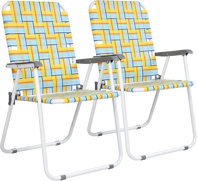 VINGLI Patio Lawn Webbed Folding Chairs Set of 2, Outdoor Beach Chair Portable Dining Chair for Outdoor Yard, Garden (Yellow, Classic) by VINGLI