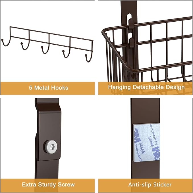 Over the Door Basket Organizer 3 Tier Hanging Basket Door Shelf Rack Heavy Duty - Image 6