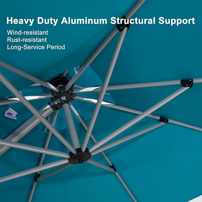 PURPLE LEAF 9' X 11' Patio Umbrella Outdoor Rectangle Umbrella Large Cantilever Umbrella Windproof Offset Heavy Duty Sun for Garden Deck Pool Patio, Turquoise Blue - Image 3