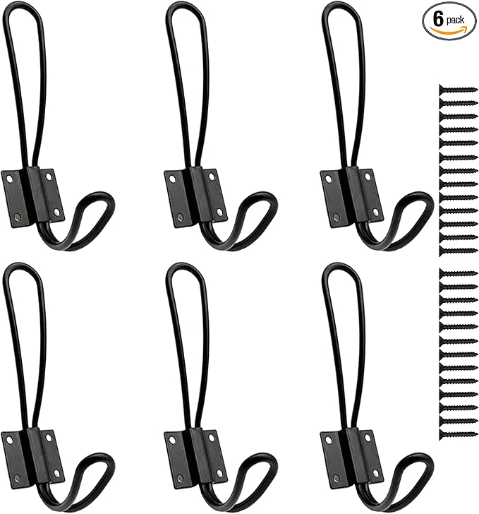 Rustic Entryway Hooks-6 Pack Farmhouse Hooks by Hajoyful