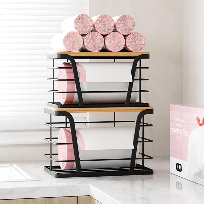 2 Pack Stackable Storage Laundry Kitchen Organizers, Wall Mount Trash Bag Holder - Image 8