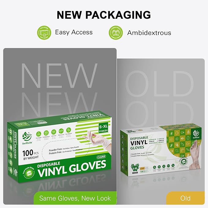 Disposable Vinyl Gloves, Food Safe, Latex-Free Powder-Free Clear Plastic Gloves - Image 5