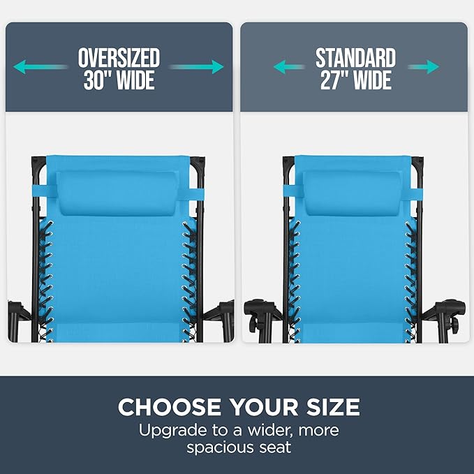 Best Choice Products 30” Wide Folding Zero Gravity Outdoor Recliner Patio Lounge Chair w/Adjustable Canopy Shade, Headrest, Side Accessory Tray - Light Blue - Image 4