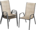 TLSUNNY Patio Chairs, Stackable Textilene Outdoor Dining Furniture for All Weather, with 17.7″ Wide Seat & Metal Frame, for Garden, Backyard, Deck, Restaurant, Poolside (4, Brown, 26.4″) by TLSUNNY