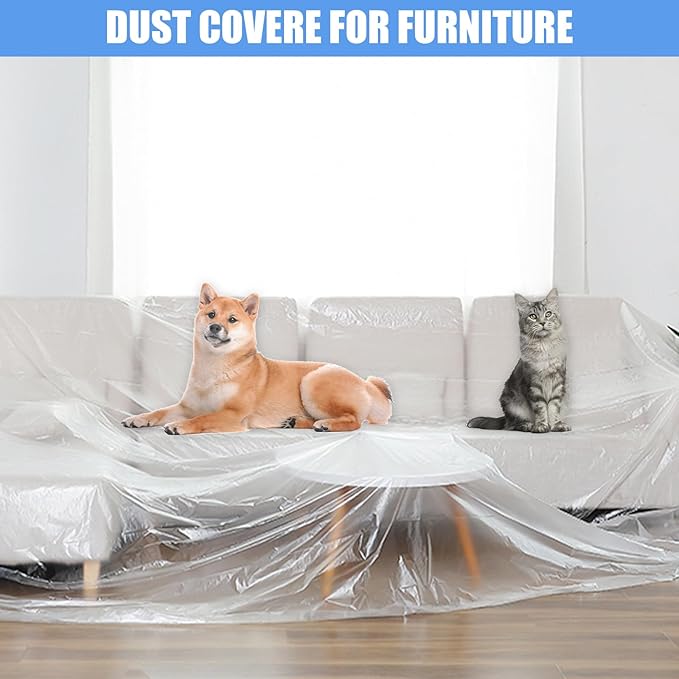 5 Pieces Plastic Drop Sheets for Painting, Waterproof and Dust-Proof Clear - Image 4