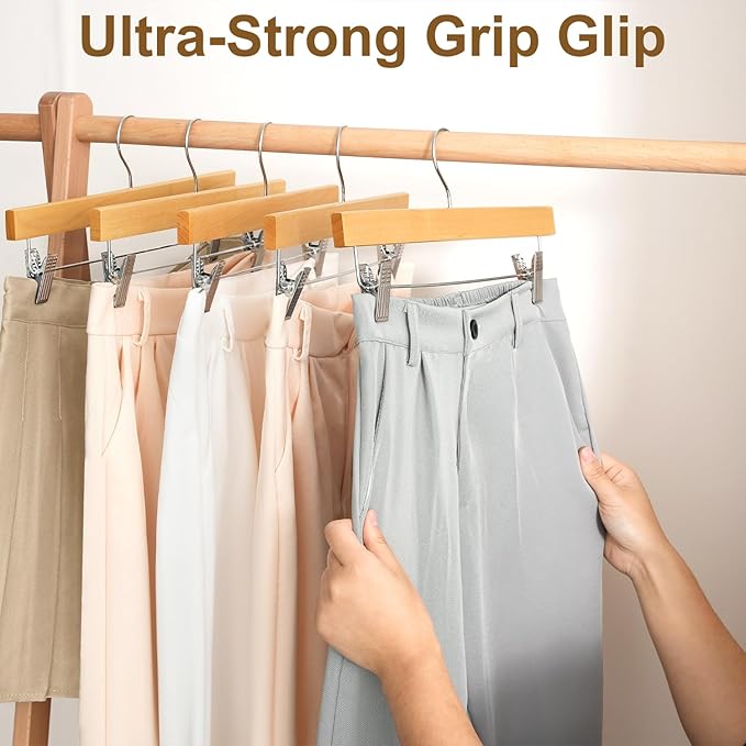 BAGAIL 20 Pack Wooden Pants Hangers - Image 4