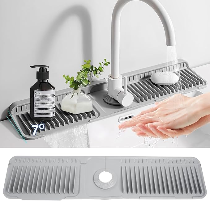 24"Longer Silicone Faucet Mat For Kitchen Sink Splash Guard -7° Slope Snap by SEISSO